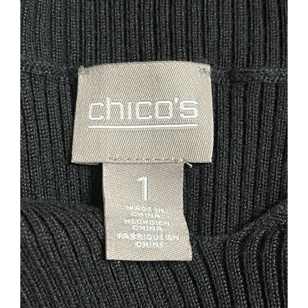 CHICO'S Black Ribbed Mock Neck Keyhole Sweater Size 1 (M) Long Sleeve Stretchy - Picture 5 of 13